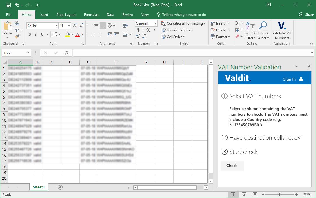 VAT Number Validation Add in For Excel Valdit